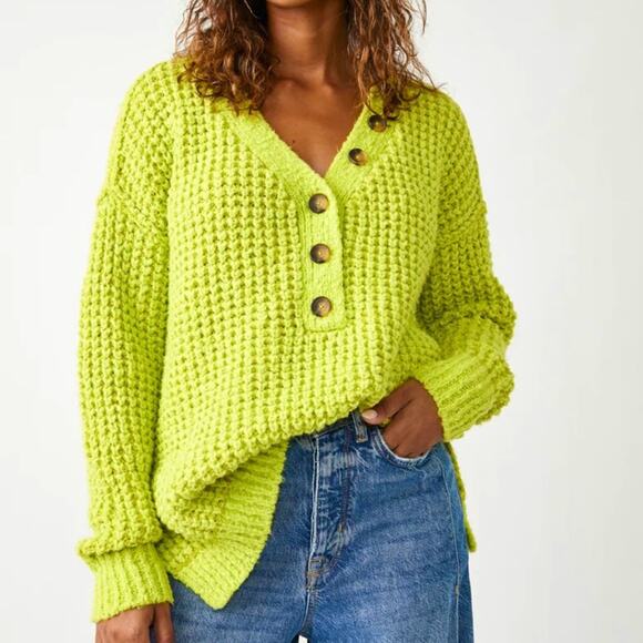 NEW NWT Free People Whistle Thermal Henley Sweater Top - Picture 1 of 12